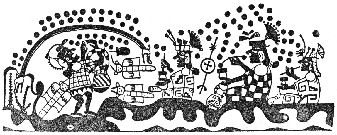 Per�: cer�mica
                                          con un dibujo de un serpiente,
                                          consacerdotes y objetos
                                          volantes