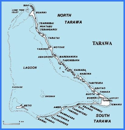 Mapa de la isla de Tarawa (Tarowa)