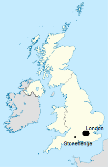 Mapa de
                      Inglaterra con Londres y Stonehenge