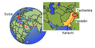 Mapa con Suiza y
                      Pakist�n con la ciudad de Karachi