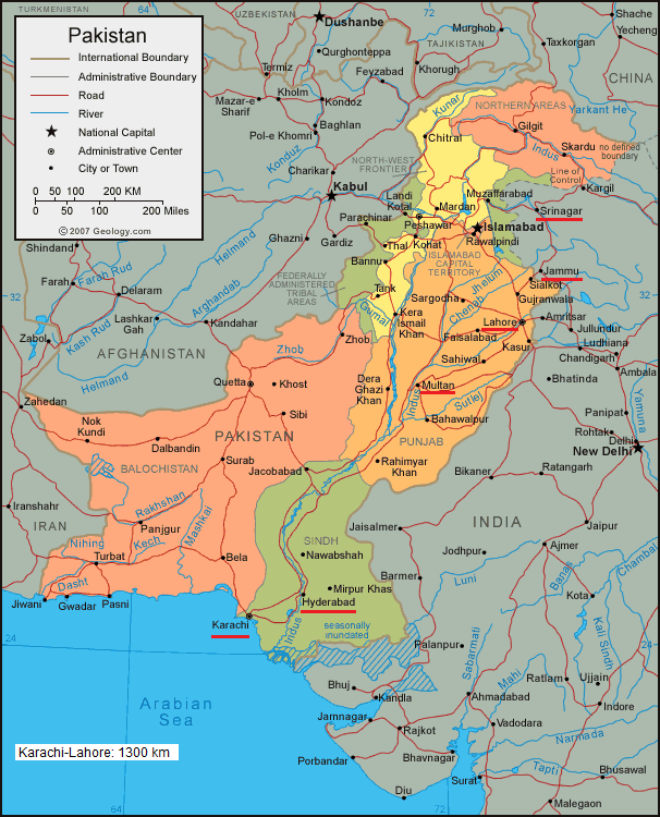 Mapa de Pakist�n y Cachemira