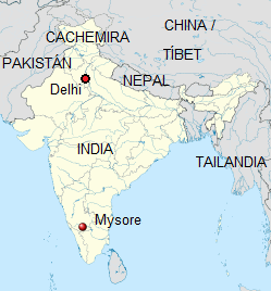 Mapa de India con Mysore y
                                        la capital de Delhi