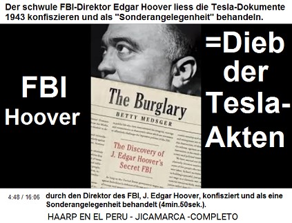 durch den Direktor des FBI, J. Edgar
                          Hoover, konfisziert und als eine
                          Sonderangelegenheit behandelt (4min.50sek.).
                          [Foto: Edgar Hoover war ein schwuler
                          Krimineller, der auch bei der Bande dabeiwar,
                          die Kennedy ermordete, der wiederum gegen
                          Schwule war].