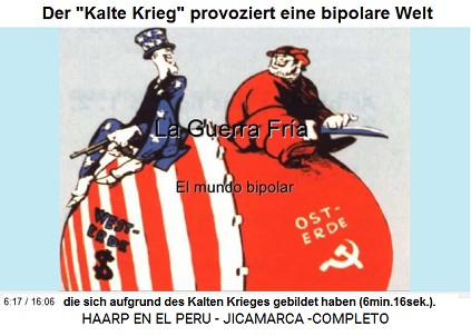 die sich aufgrund des Kalten Krieges
                          gebildet haben (6min.16sek.). [Foto: Geteilte
                          Erde zwischen Westblock und Ostblock].