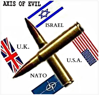 Kriminelle NATO: "USA"+GB(+Kanada) sind vom Mossad+CIA gesteuert und formen ein Kackenkreuz (Hakenkreuz) mit Uraniumbomben
