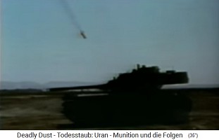 caricatura: misil
                      nuclear (bomba de uranio) vuela contra tanques