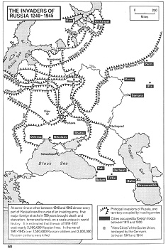 Russland-SU 1240 bis 1945: Invasionsversuche,
                  Karte