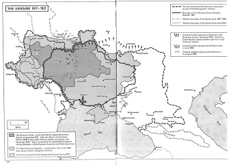Ukraine 1917-1921: Der polnische Krieg,
                  Besetzungen, und ukrainische Anspr�che, Karte