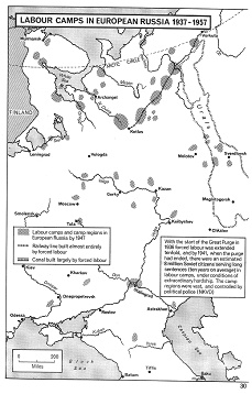 Sowjetunion SU 1937-1957: Arbeitslager westlich
                  des Ural, Gulag, Karte
