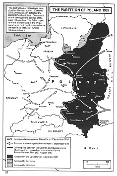 Sowjetunion SU und Drittes Reich 1939: Teilung
                  Polens, polnische Teilung gem�ss Hitler-Stalin-Pakt,
                  Karte