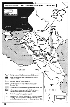 Sowjetunion SU 1941-1943: Deportationen von Krim,
                  Kaukasus und Steppe, Karte