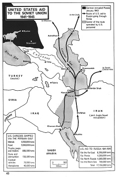 Sowjetunion SU 1941-1945: Alliierte Hilfe �ber
                  Iran, Karte