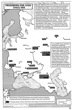 Sowjetunion SU 1968-1975: Juden in Arbeitslagern
                  nach dem 6-Tage-Krieg Israels, Gulag, Karte