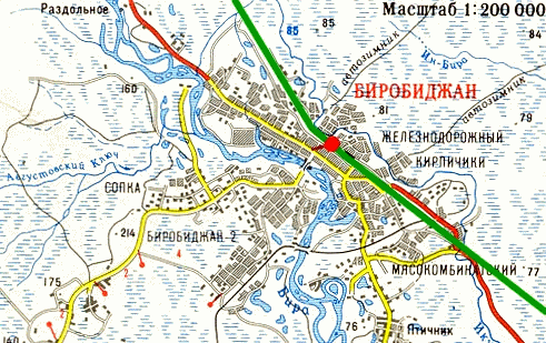 Karte der Stadt Birobidschan am Fluss
                          Bira im Jahr 2000 ca.