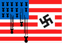 Faschistenstaat "USA":                          Nazifahne mit Bomben und Hakenkreuz, wie es                          der Realit�t entspricht