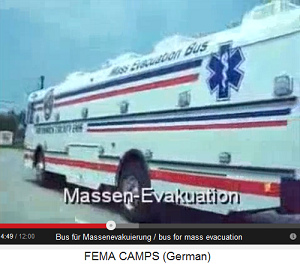 A mass evacuation bus with a pharmacy symbol
                    with a snake