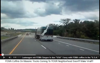Lorry with FEMA coffins in the
                              "U.S.A."