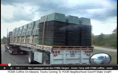 A lorry with FEMA coffins