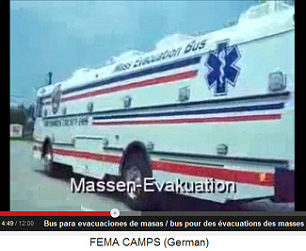 Un bus de evacuaci�n con el s�mbolo para
                    farmacias con un serpiente