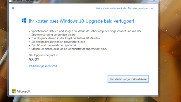 Windows 10
                      Zwangsupdate: Der Countdown l�uft