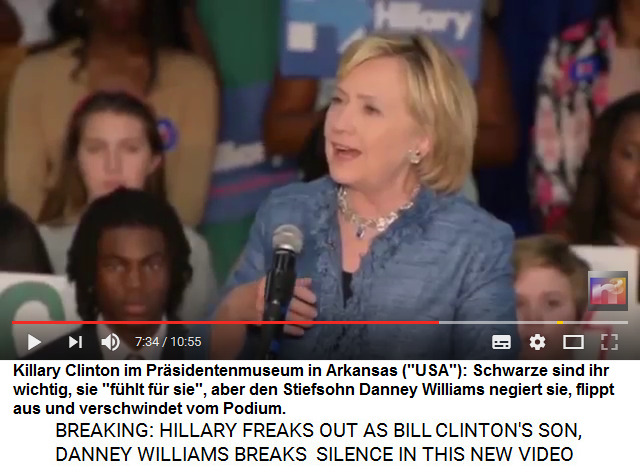 Killary Clinton im Clinton-Museum in
                        Arkansas ("USA"): Schwarze sind ihr
                        wichtig, sie "fhlt fr sie", aber den
                        Stiefsohn Danney Williams negiert sie, flippt
                        aus und verschwindet vom Podium.