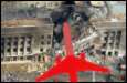 El Pent�gono
                            con un avi�n hipot�tico de Boeing 757, el
                            vuelo de American Airlines AA77