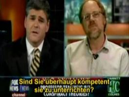 El reportero de Fox, John Hannity, pone
                            en duda la competencia de Prof. Barret:
                            "Usted de verdad son competente para
                            ense�arlos [los estudiantes]?"