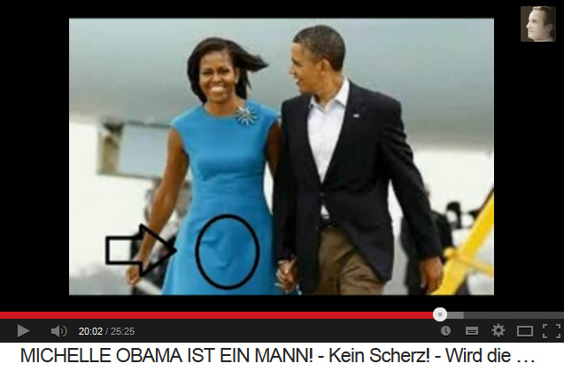 Das Kleid von Michael Obama
                      (alias "Michelle Obama") im Gegenwind
                      zeigt den Penis, und wieder ist der starke,
                      m�nnliche Nacken sichtbar