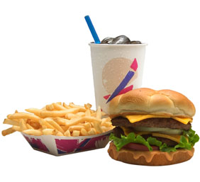 Burger, Pommes Frites und Cola