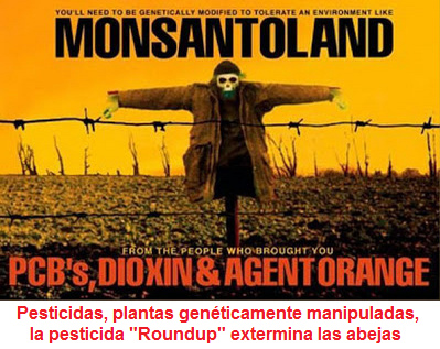 Vete
                            "EUA": Monsanto mata en todo el
                            mundo con PCB, dioxinas, Agente Naranja
                            (Agent Orange), pesticidas, plantas
                            gen�ticamente manipuladas, la pesticida
                            "Roundup" p.e. extermina las
                            abejas etc.