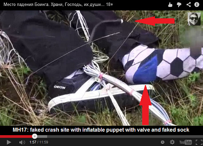 Fuck You "USA": the crash
                                site of flight MH17 of Malaysia Airlines
                                in Ukraine (2014) was a fake, here we
                                see inflatable puppets with valve and a
                                faked sock