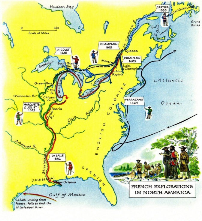French invasions and occupations in North
                  "America" 1524-1682 -
                  "unsuccessfull" search for a way to India -
                  map