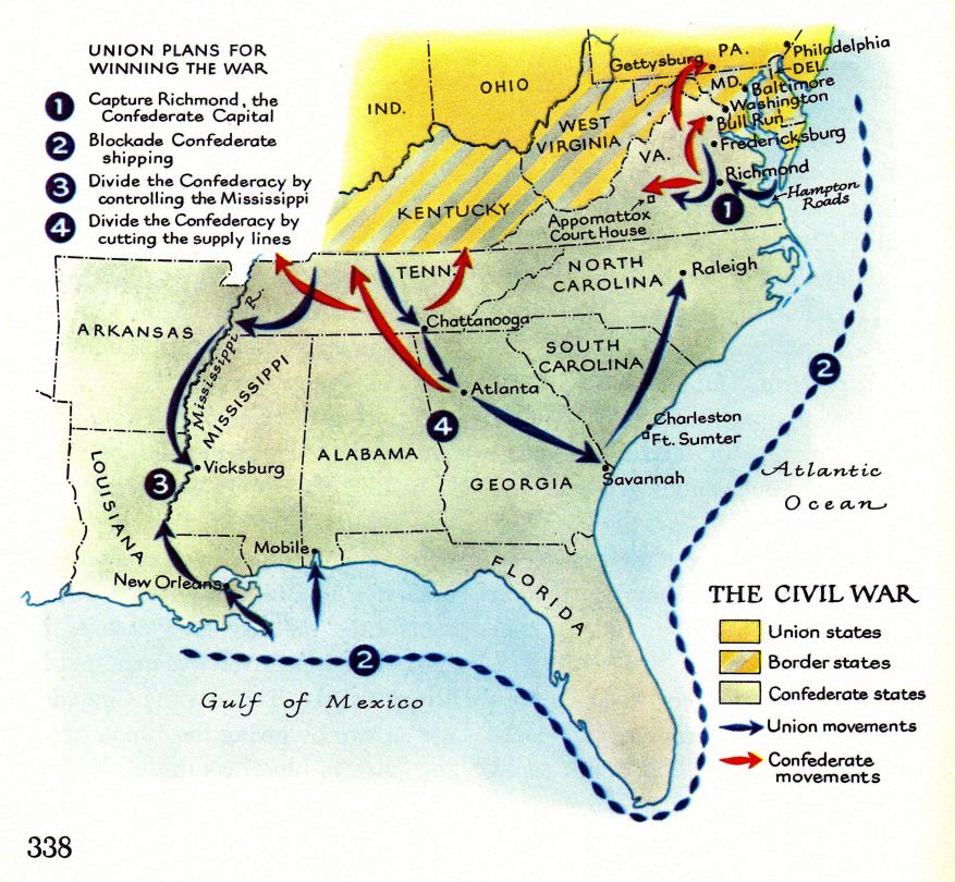 USA: Der Plan zu Sieg der
                    Nordstaaten im B�rgerkrieg 1961-1965, civil war plan
                    of the Northern States ; Karte, map, mapa, carte,
                    carta, terkep