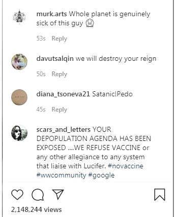 Besucherkommentare auf dem Instagram von
                        Bill Gates: Die Instagram-Besucher w�nschen dem
                        kriminellen Massenm�rder Bill Gates ewiges
                        Gef�ngis oder Nierenschaden