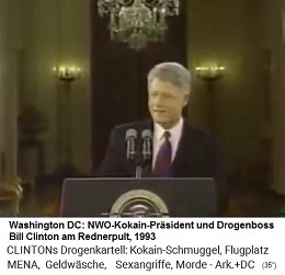 Der NWO-Kokain-Pr�sident Bill Clinton 1993 im
                    Weissen Haus in Washington DC am Rednerpult