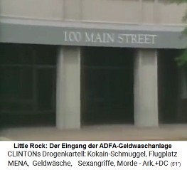 Little Rock
                            (Arkansas), der Eingang der
                            ADFA-Geldwaschanlage an der Hauptstrasse 100
                            (100 Main Street)