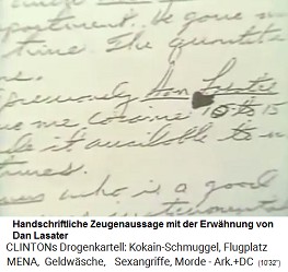Handschriftliche Zeugenaussage �ber den
                            Kokaindealer Dan Lasater