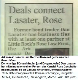 Arkansas:
                            Artikel �ber Kokain-Lasater, der
                            Gesch�ftsbeziehungen zur Kanzlei Rose Law
                            Firm pflegt