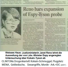 Weisses Haus: [Justizministerin] Janet Reno blockiert die Ausweitung der Beweislage gegen Kokain-Tyson