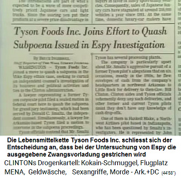 Artikel: Die Lebensmittelkette Tyson Foods Inc. schliesst sich der Entscheidung an, dass bei der Untersuchung von Espy die ausgegebene Zwangsvorladung gestrichen wird