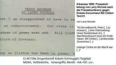 Little Rock (Arkansas) 1990: Die Pressemitteilung von Larry Nichols nach der Pressekonferenz gegen Kokain-Gouverneur Bill Clinton