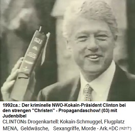 Der NWO-Kokainpr�sident Bill Clinton besucht strenge Christen 1992ca. - und zeigt sich mit einer Judenbibel aus Asien - alles nur Propagandashow!