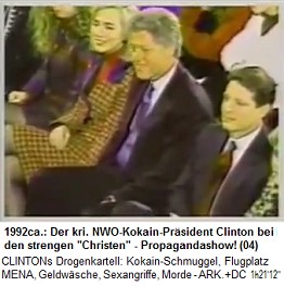 Der NWO-Kokainpr�sident Bill Clinton besucht strenge Christen 1992ca. - und spielt ein "Familienleben" vor - alles nur Propagandashow!