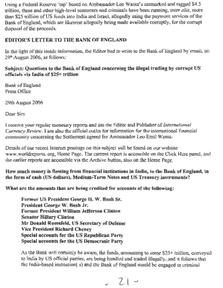 Brief an die Bank of England von 2006
