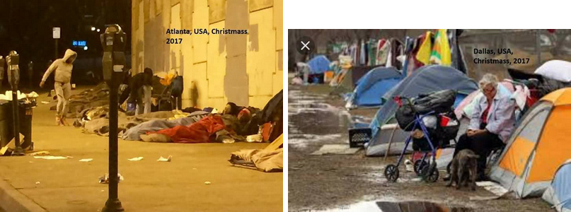 Weihnachten 03: Obdachlose ohne Zelte in Atlanta, mit Zelten in Dallas
