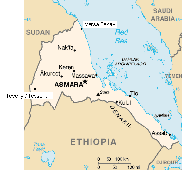 Map of
                              Eritrea with Massawa / Massaua