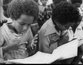 Eritrean retreat area: Children learn
                            to read.