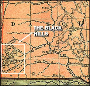 Karte von Dakota mit
                      der Position der Black Hills