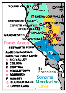 Karte der Gebiete der
              Pomo-Indianer im heutigen Kalifornien