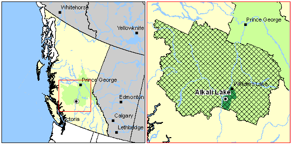Karte der
                  Primrnation der Alkalisee-Indianer in British
                  Columbia in Kanada